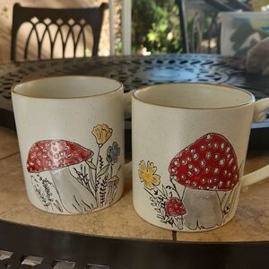 Whimsical Mushroom Ceramic Mugs - Set of 2
